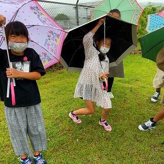 雨の中気温を測ります。