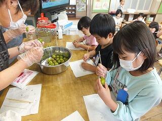 へたを取る子ども達 へたを取る子ども達
