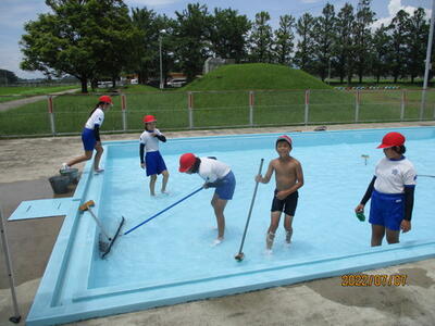 小プールのそうじの様子