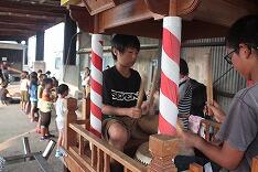 太鼓台での練習 太鼓台での練習