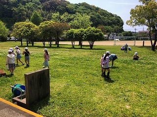 ３年生、生き物探しの様子