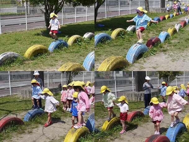 幼稚園タイヤ跳び