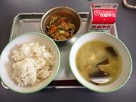 麦ごはん 鶏肉と野菜のしょうが焼き とうふのみそ汁 麦ごはん 鶏肉と野菜のしょうが焼き とうふのみそ汁