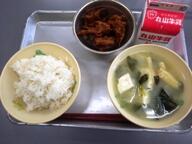 麦ごはん 香味揚げ 小松菜のみそ汁 麦ごはん 香味揚げ 小松菜のみそ汁