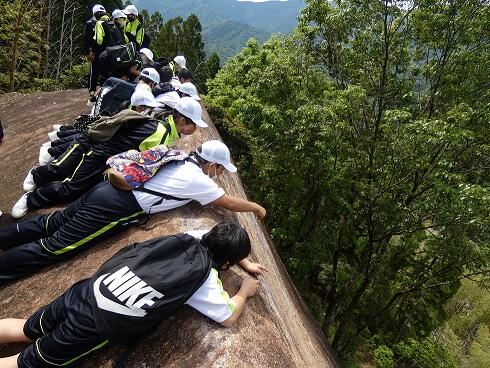 下を見下ろしている様子