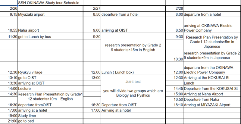SSH沖縄研修2024　日程