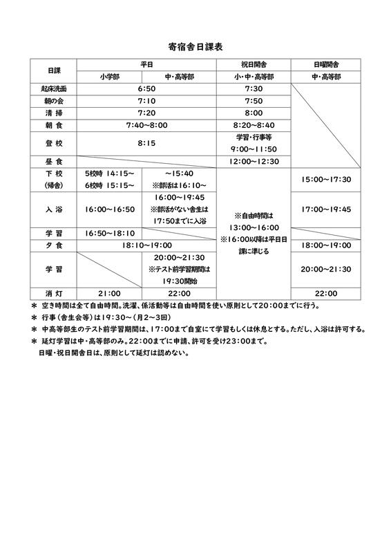 寄宿舎1日の流れ